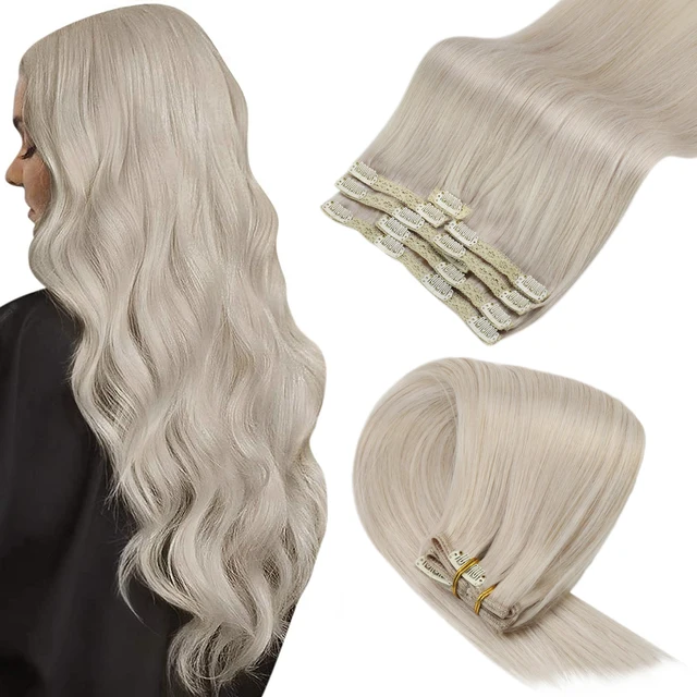 VeSunny Clip in Hair Extension Human Hair Ombre Blonde Remy Seamless Hair Extension Human Hair Brown Balayage Natural Human Hair 1000