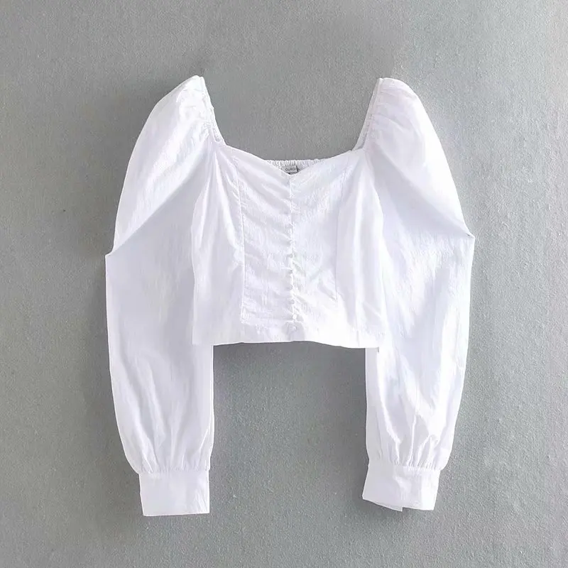 New Women Fashion Solid Color Square Collar Casual Smock Blouse Shirts Puff Sleeve Back Elastic Chemise Blusas Tops | Женская одежда