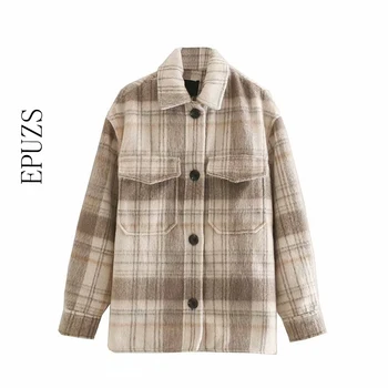 

winter Woollen cloth jacket women winter plaid coat england vintage oversize jacket casaco feminino jaqueta feminina tops 2019
