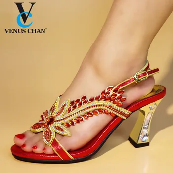 

2020 Latest Red Color Italian Shoes Without Matching Bags For Wedding African Summer Style Women Wedding Shoes