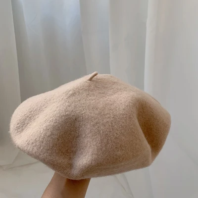 Luna&Dolphin Women 90%Wool Mushroom Rimi Blue Berets Autumn Winter Deep Eaves Knitting Artist Cap Painter Beanie Hat Sweet Color beige