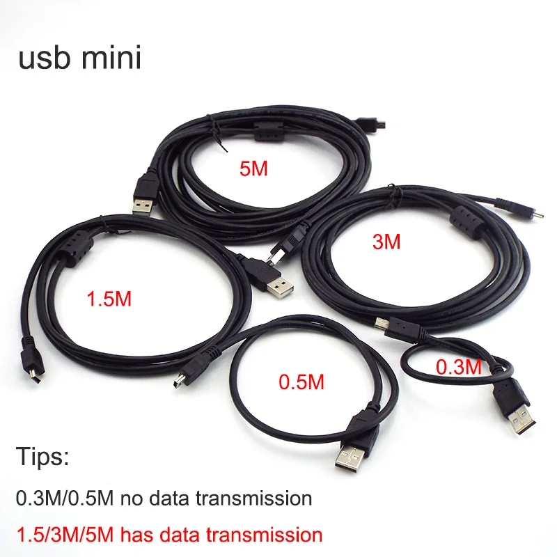 

0.3m/0.5m/1m/3m/5m Mini USB Data Charging Cable Cord 5pin USB T-port Extension Cables Computer MP3/MP4 Adapter Connector E14