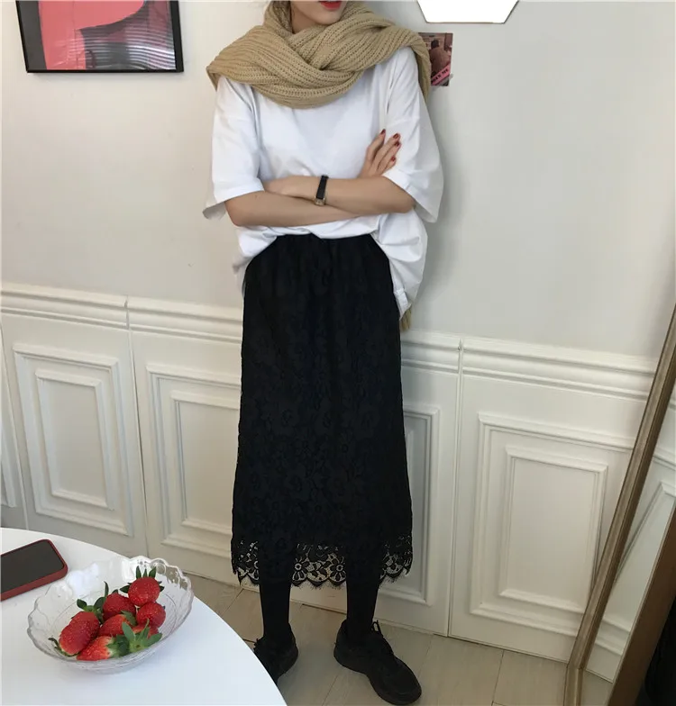 Новинка, модная кружевная утолщенная юбка для женщин, Двусторонняя одежда, двусторонняя свободная прямая эластичная юбка с высокой талией, элегантные вечерние юбки