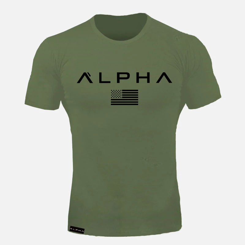 Alpha Спортивная футболка мужская хлопковая Мужская футболка для бега спортивная майка для бодибилдинга и фитнеса облегающая футболка для спортзала