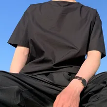 Men's 3/4 sleeve shirt 2020 spring and summer new handsome solid color loose round neck shirt young people fashion trend men's