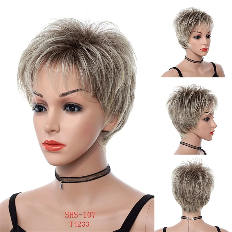 MSIWIGS женские короткие прямые парики блонд смешанные коричневые синтетические термостойкие парики для африканских женщин с шапкой