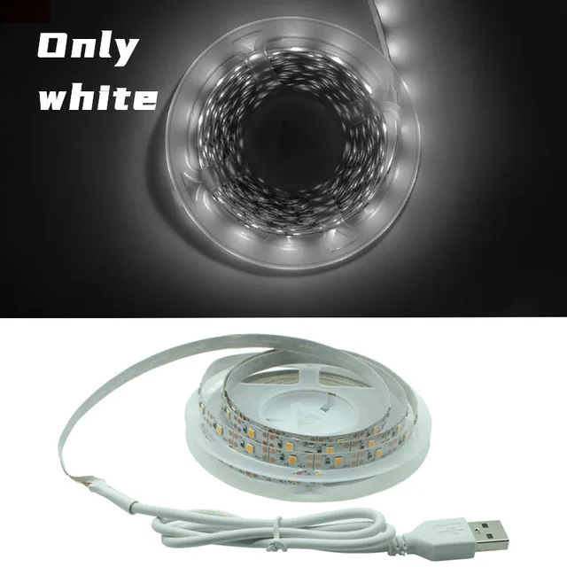 LED Strip Light RGB 2835 Flexible Lamp Tape Diode USB Cable 3 Key Control DC5V 1M 2M 3M 4M 5M Desk Screen TV Background Lighting Only white