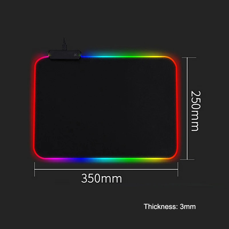 HECULAS игровой коврик для мыши RGB светодиодный коврик 7 цветов коврик для мыши 25x35 см 35x75 см - Цвет: 250x350x3mm