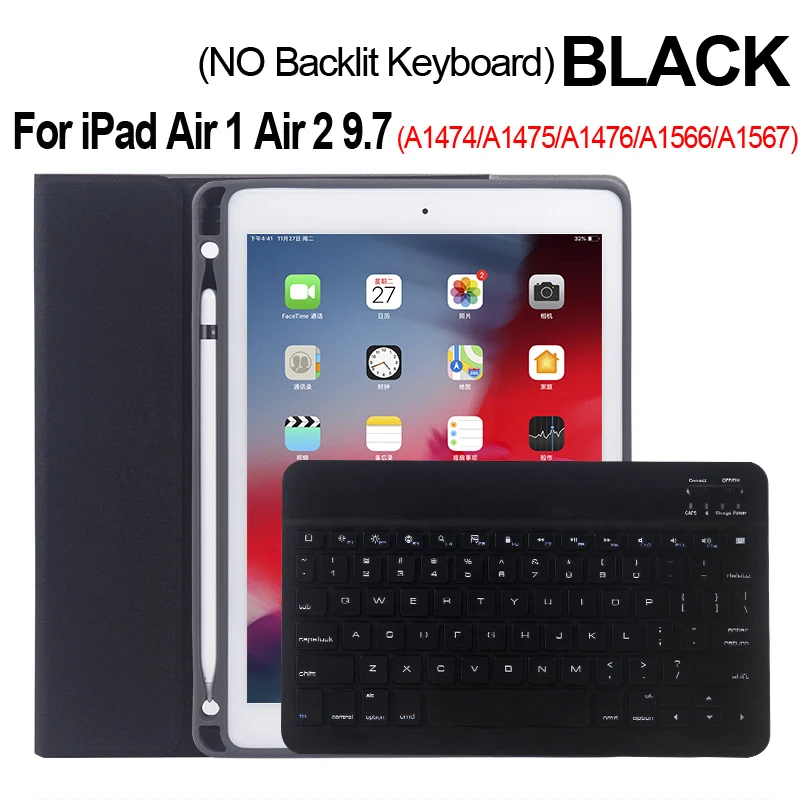 Black Air 12 no Верхняя откидная клавиатура с подсветкой для Apple iPad 9,7 5-го 6-го поколения, чехол с Bluetooth клавиатурой для iPad Air 1 Air 2 5 6, чехол - Цвет: Black Air 12 no