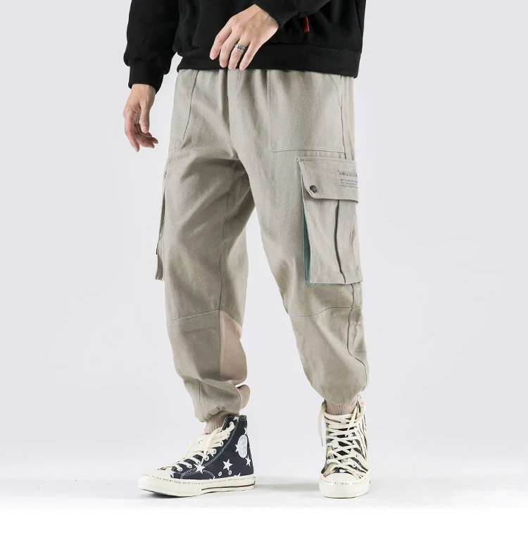 Мужские брюки-карго в стиле хип-хоп, уличная одежда, цветной блок, пэчворк, брюки в стиле Харадзюку, для бега, боковой карман, лента, спортивные брюки, хипстерские брюки