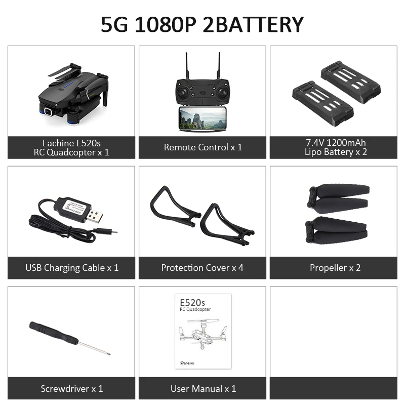 Eachine E520S Quadcopter gps WI-FI 4K с видом от первого лица/1080 P HD Камера Широкий формат gps позиционирования режим Дрон Квадрокоптер с дистанционным управлением - Цвет: 5G 1080P 2battery