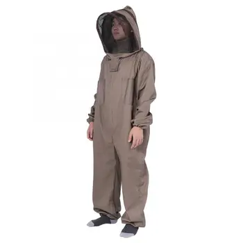 

Cotton Zippered Protective Beekeeping Suit with Hooded Veil Beekeeper Clothing Safe And Breathable