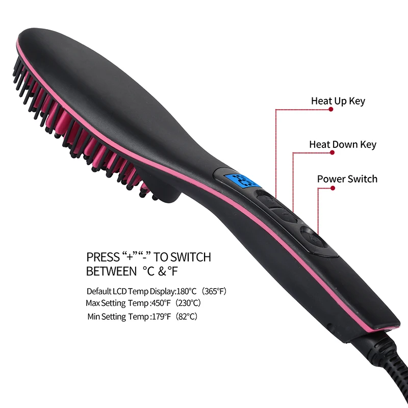 Professional LCD Display Fast Hair Straightener Comb No Harm Hair Electric Smooth Hair Straight Brush for Salon Hair Styling