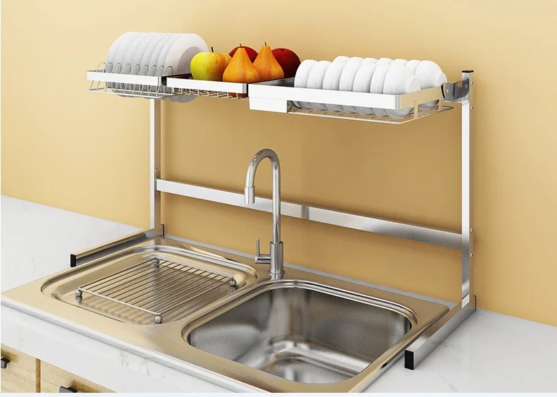 Wain 304 Kitchen Hook, Stainless Steel Sink Draining Shelf Double Layer Storage Rack Dish Rack Square Hook