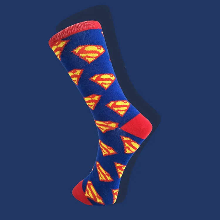 Носки с принтом «мстители», «Капитан Америка», «Супермен», зимние дышащие впитывающие Пот Мужские хлопковые носки, спортивные персонализированные Повседневные Удобные носки