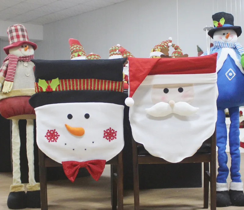 Christmas Ornaments Old Man Snowman Chair Cover Hotel Restaurant Holiday Decorative Dress up Supplies Chair Cover