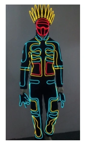 Cheap Performance Growing Clothes EL Wire DJ Dance Costume Led Robot Suit With Flashing Mask For Stage Show,Nightclub Party Supplies