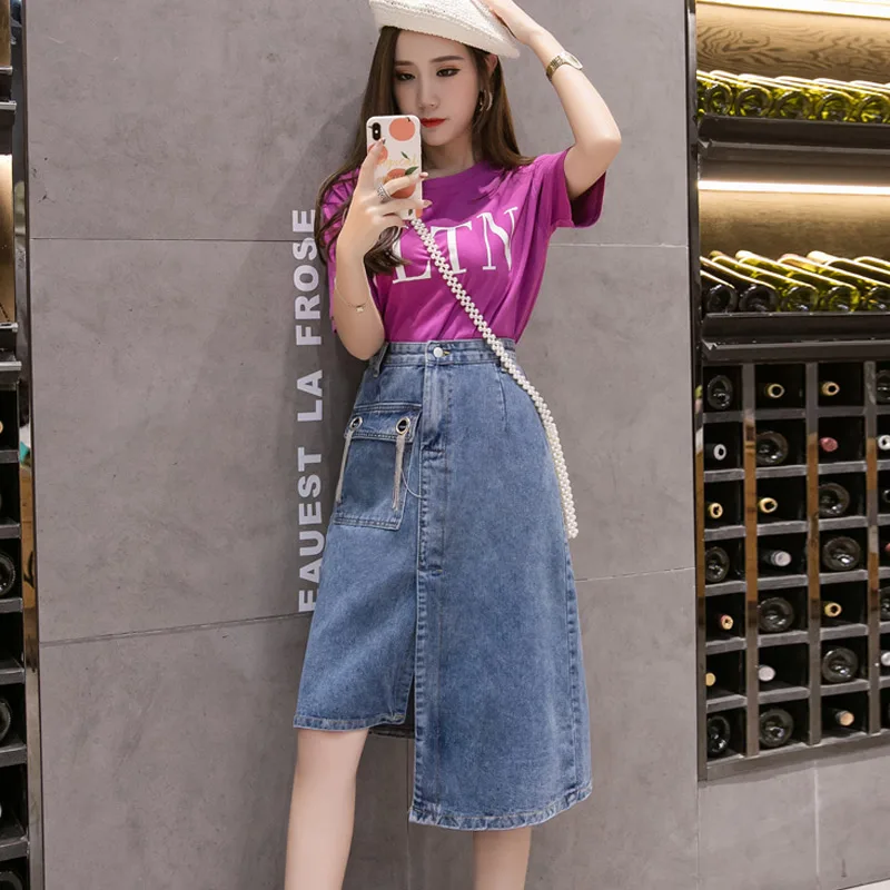 Юбки faldas mujer moda женские джинсовые джинсы Уличная Одежда большого размера миди Высокая талия корейский стиль saias юбки женские mulheres