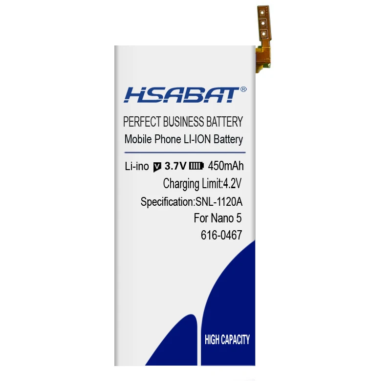 Аккумулятор HSABAT 0 Cycle 450mAh для iPod Nano 5 5th Gen высококачественный запасной аккумулятор для мобильного телефона