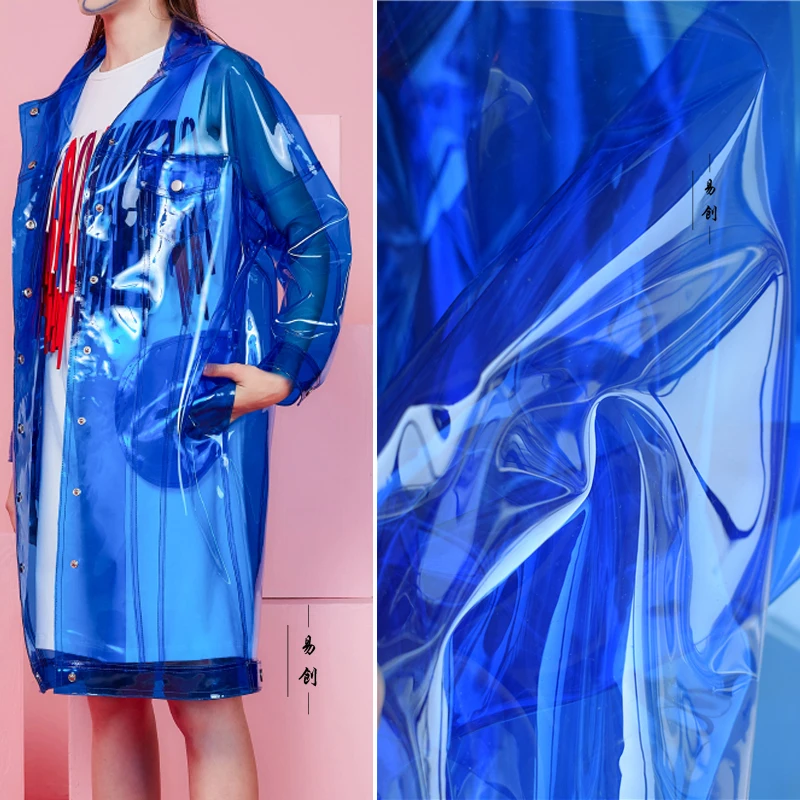 

BlueTranslucent Laser Color Intrigue Waterproof TPU Windbreaker Envelope PVC Trendy Live Show Background Clothing Cloth Raincoat