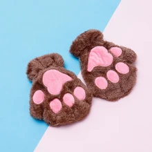 Детские перчатки с милыми лапами, детские зимние толстые теплые перчатки для мальчиков и девочек, плюшевые детские варежки для детей, короткие перчатки с полупальцами