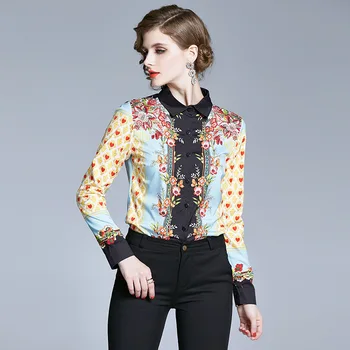 

Vintage Chiffon Womens Tops and Blouses Print Turn-down Collar Women Long Sleeve Shirts Plus Size Clothes QY37330