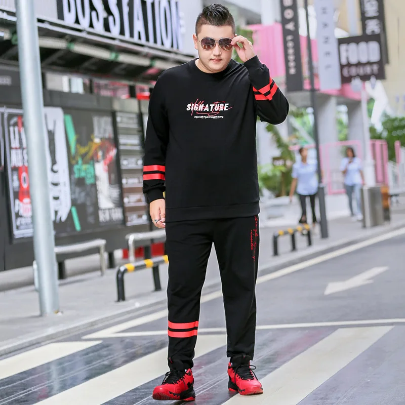 thin-spring autumn Штаны для бега, комплект топов для мужчин размера плюс 6XL 7XL 8XL, флисовая куртка, спортивные костюмы, 2 предмета, повседневная одежда, мужские штаны для бега - Цвет: thin-spring autumn