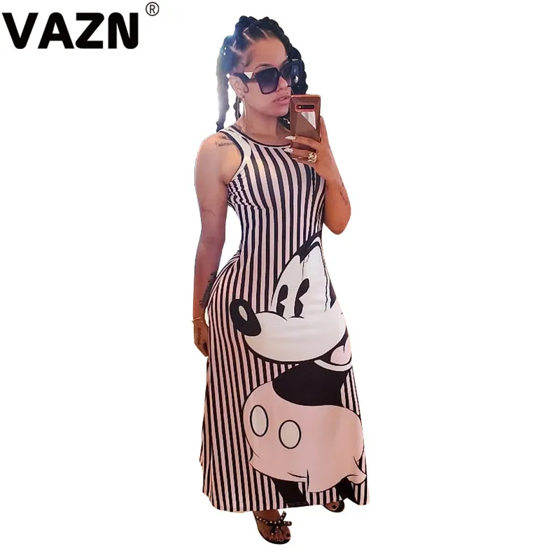 VAZN, новая мода, свежий популярный мультфильм, снижение возраста, сексуальный свободный стиль, Холтер с открытыми плечами, высокая талия, женское прямое Макси платье