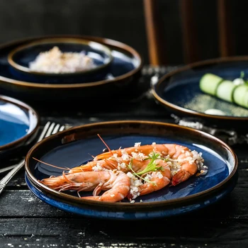 

KINGLANG Ceramic Tableware Kiln Glazed Dish Seafood Restaurant Plates Nordic Tableware Fruit Plate Steak Plate