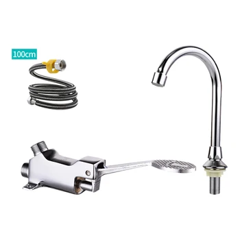 

Floor Mount Durable Hands Free Fittings Outlet Inlet Touchless Hospital Foot Pedal Faucet Set Silver Washing Laboratory Sanitary