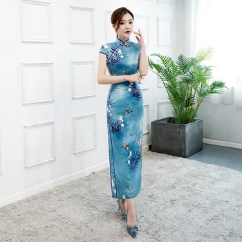 

New satin slim Daily cheongsam платье женское вечернее XL long section collar improved cheongsam fashion slim cheongsam dress