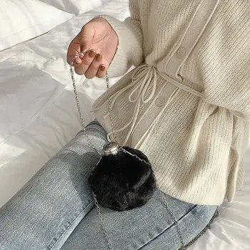 

Faux Fur Kettle Cute Shoulder Bags For Women 2020 Chain Design Luxury Hand Bag Female Travel bags And Purses Sac A Main Femme