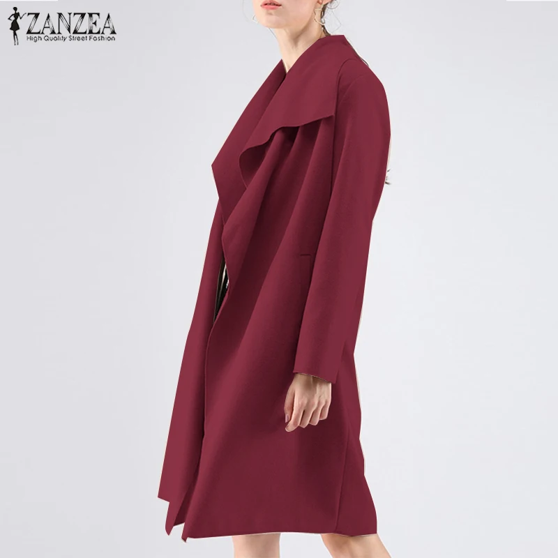 Finest  ZANZEA 2019 New Fashion Wide Lapel Women Autumn Coats With Belt Loose Womens Casual Coat Cardigan F