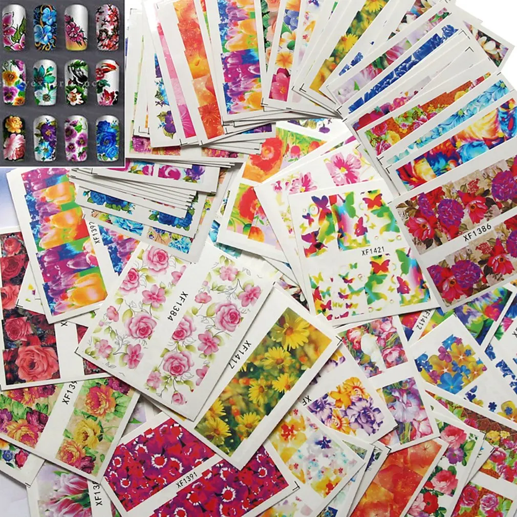 30 шт./компл. цветочные печатные DIY наклейки для нейл-арта украшения Маникюр Клей Лак ногти сплошной цвет подарок на день Святого Валентина