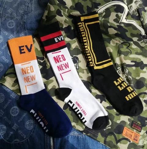3 pairs 9 Tide бренд Evisu мужские повседневные носки хлопковые модные воздухопроницаемые чулки спортивные мужские и женские пары в чулках - Цвет: 3 pairs 9