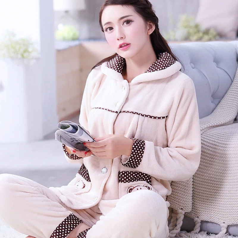 StyleD H5762 осень зима пижамы девушка длинный рукав фланель пижамы дамы теплый милый плюс бархат коралловый флис Ночная Одежда Домашняя одежда костюм - Цвет: StyleD