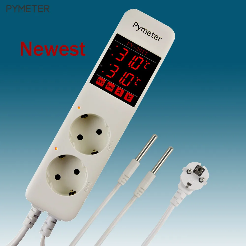 Pymeter 2 Probe Temperature Controller PY-20TT Dual Socket Home-brewing Aquarium Incubator Greenhouse Thermostat