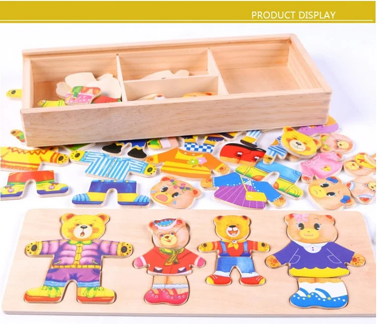 Wooden Bear Family Dress up Puzzle Box-Sorting and Matching Jigsaw Puzzle-Wooden Sorting Toys for 3 Years Old Girls
