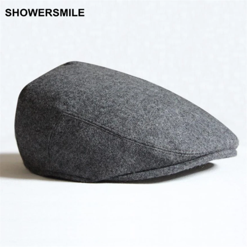 Брендовый берет SHOWERSMILE Мужская зимняя плоская шапка однотонная Повседневная