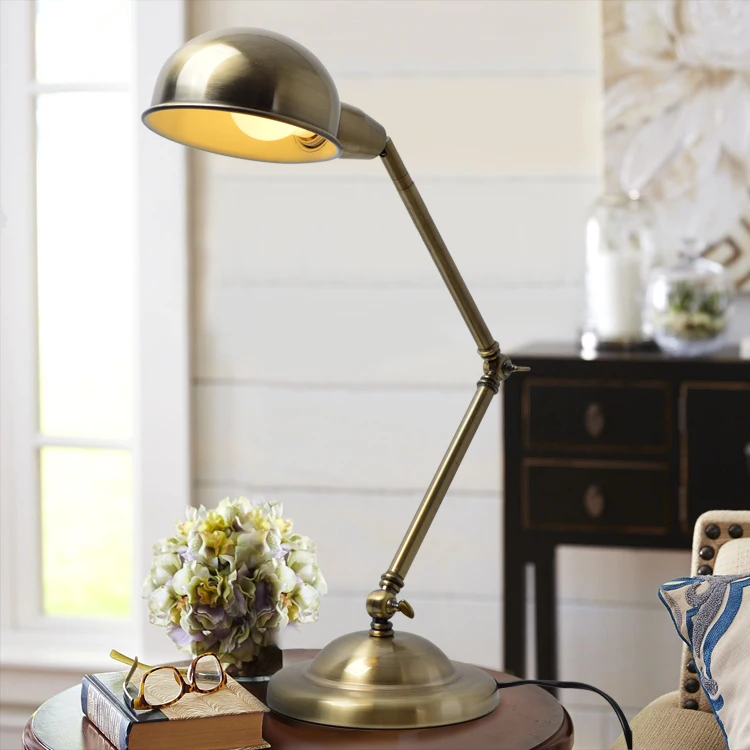 

American metal long arm retro desk lamp bedroom bedside lamp all copper folding reading creative LED desk lamp free shipping