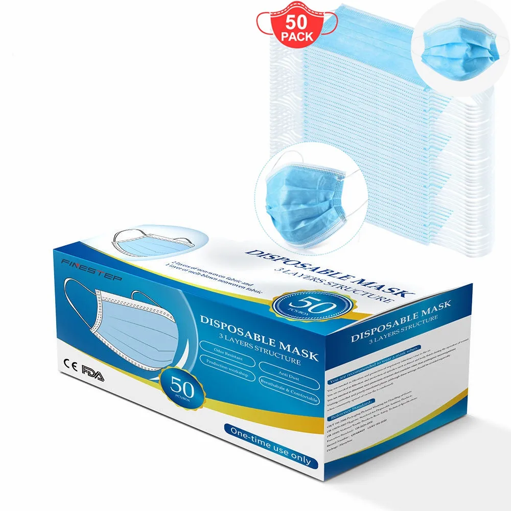 

Profession Anti Virus Masks 3-Ply Nonwoven Disposable Elastic Mouth Soft Breathable Anti Dust Facial Protective Face Masks 50PCS