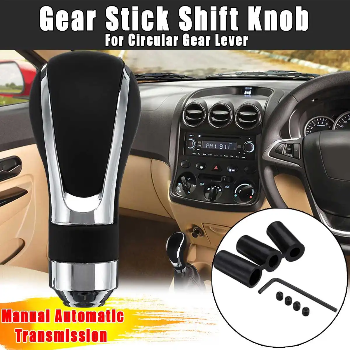 Bingohobby Car Gear Knob Universal Shift Knob Gear Shifter Stick Cover 5 Speed Alluminium Alloy Leather Black