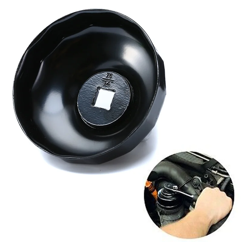 76mm 14 Flutes Automobiles Oil Filter Cap Type Wrench Socket Remover Tool for BMW AUDI Mercedes-Ben Porsche VW Black Steel