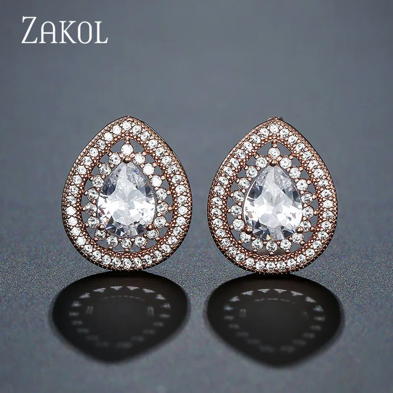 Серьги-гвоздики с каплевидными кристаллами циркония ZAKOL, серьги для женщин, модные свадебные украшения, букле d'oreille FSEP2216