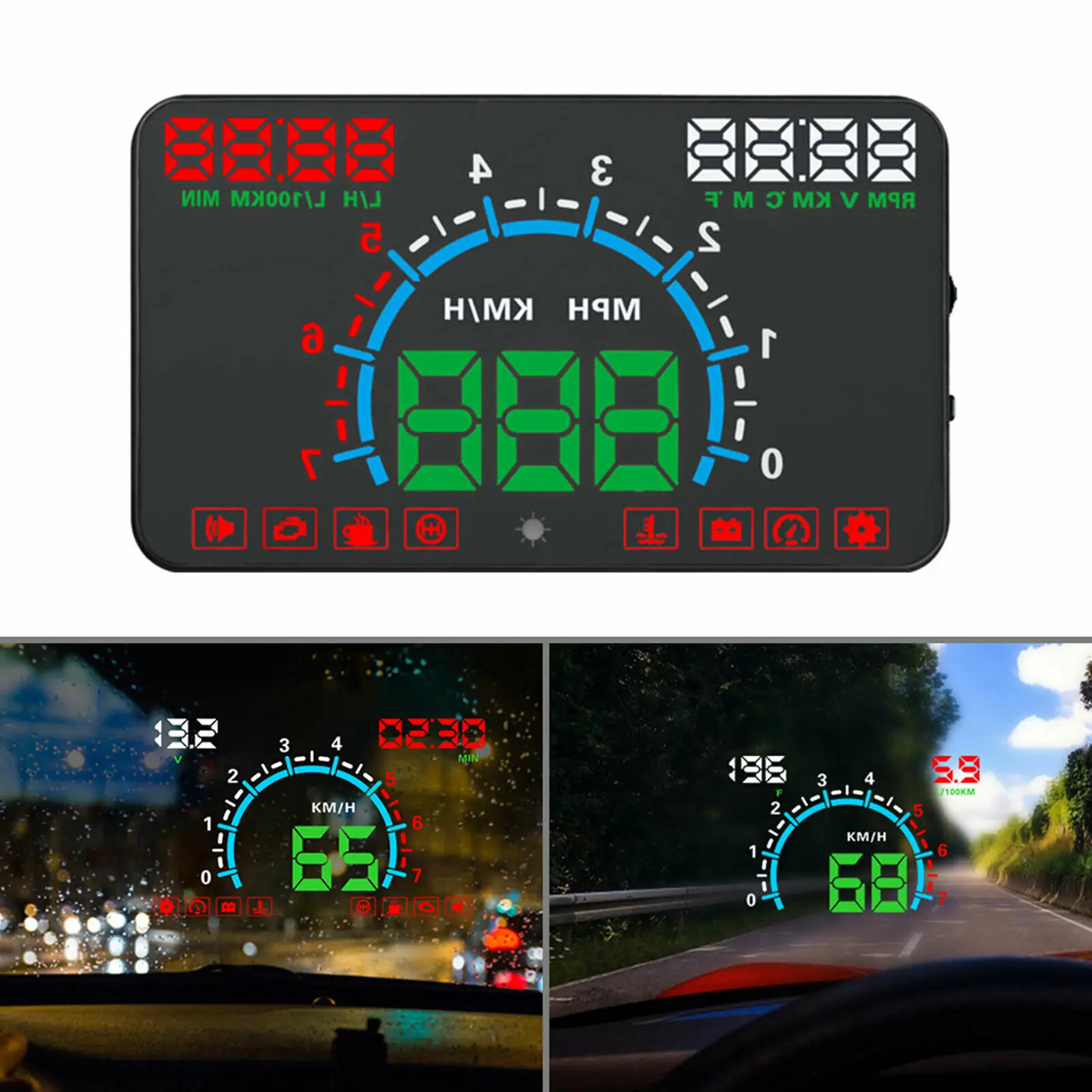 Автомобильный OBDII HUD E350 автоматический OBD2 дисплей на голову 5," приборная панель с сигнализацией превышения скорости расход топлива дисплей hud проектор