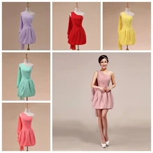 Элегантное короткое/Мини платье на одно плечо для выпускного вечера с запахом, шифоновое платье для выпускного вечера, красивые вечерние платья для девушек, разные цвета