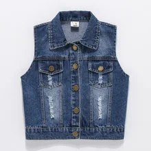 Детская одежда; коллекция года; сезон весна; джинсовый жилет в Корейском стиле с отложным воротником для мальчиков; Детское пальто; детский жилет с дырками