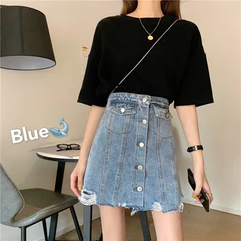 

Spring and summer 2020 new Korean version of chic high waist loose was thin breasted denim skirt A word skirt girl tide