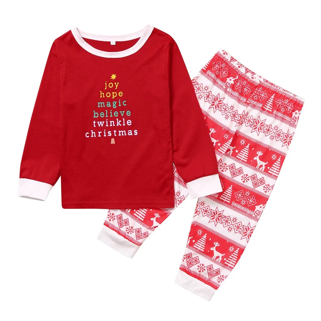 Рождественская одежда для детей, топ с буквенным принтом для мамы и папы+ штаны, комплект рождественской одежды, пижама, детская одежда roupa infantil, новинка года - Цвет: Красный