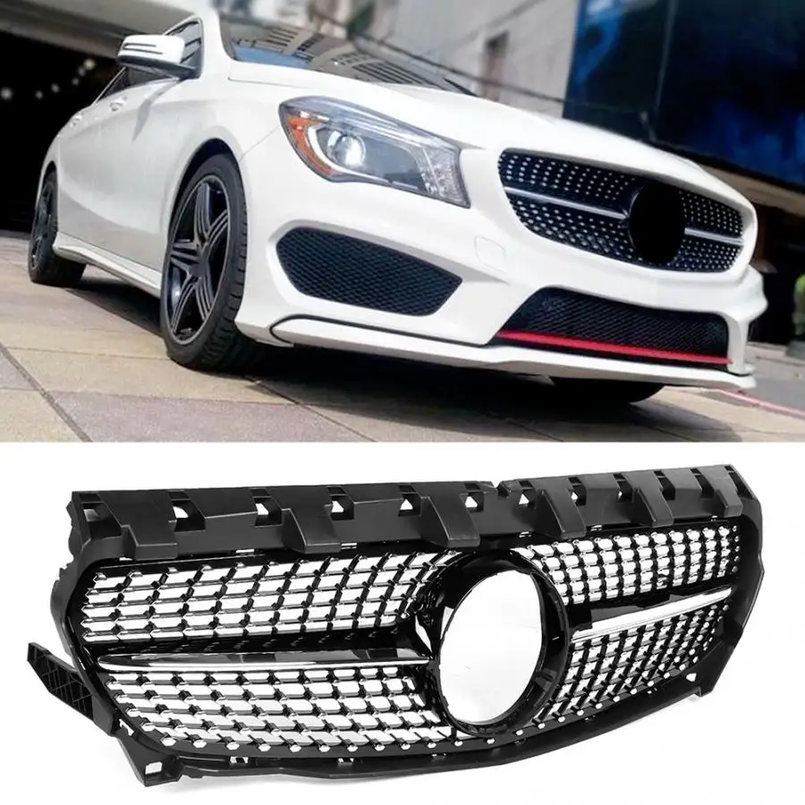 Передняя решетка бампера Алмазная решетка подходит для Mercedes Benz c-класса 2013- яркие черные автомобильные аксессуары решетка бампера